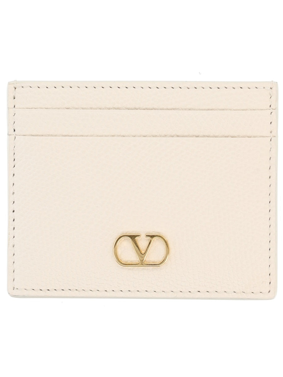 Card Holder Vlogo Signature Ivory Leather Wallets & Purses