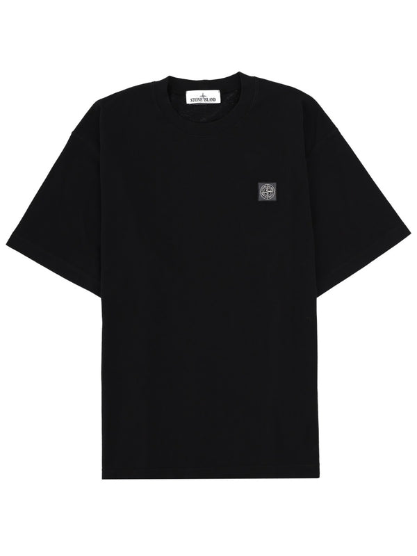 T-Shirt With Logo Patch Black Cotton T-shirts