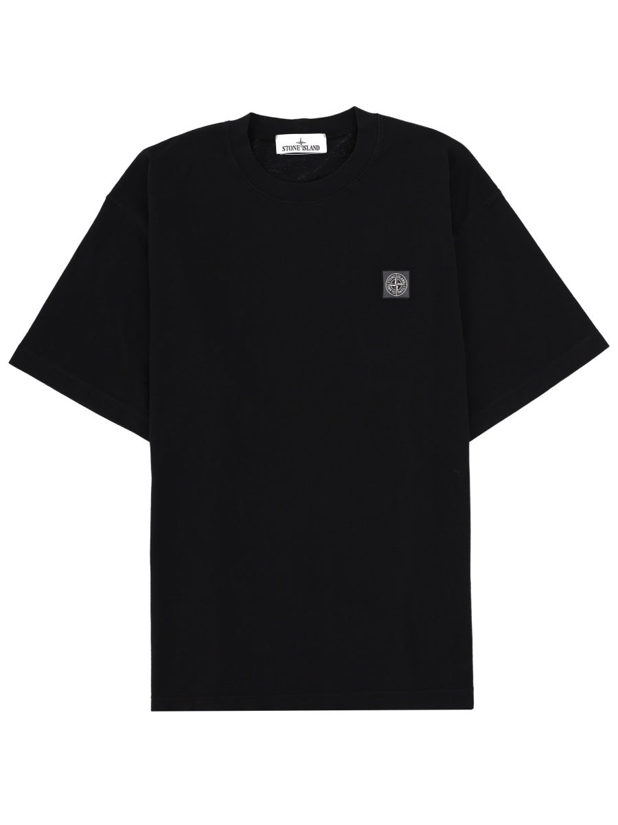 T-Shirt With Logo Patch Black Cotton T-shirts