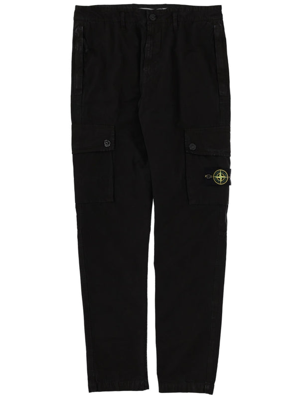 Cargo Pants With Logo Patch Black Cotton Trousers