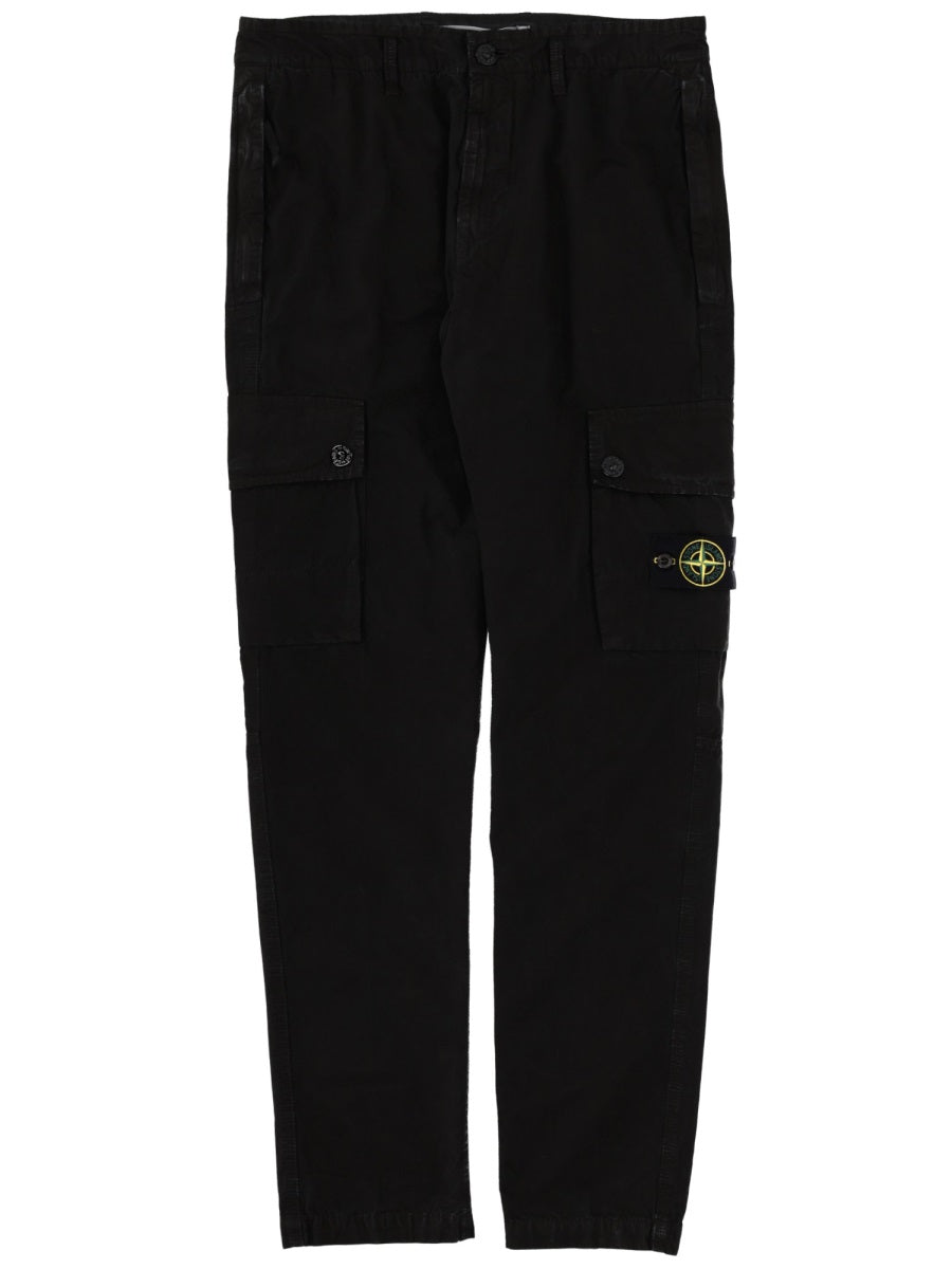 Cargo Pants With Logo Patch Black Cotton Trousers