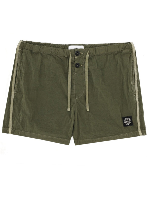Swimsuit With Logo Patch Military Green Polyamide Swim Shorts