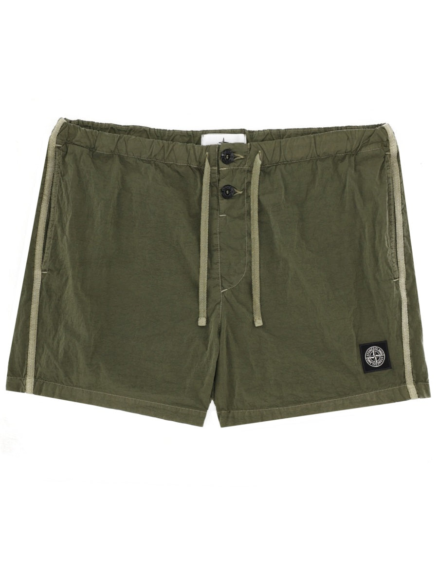 Swimsuit With Logo Patch Military Green Polyamide Swim Shorts
