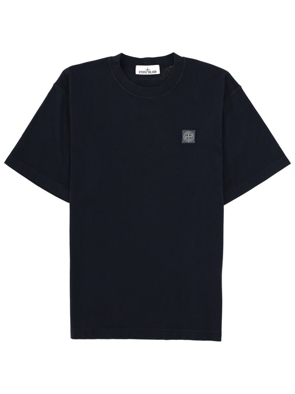 T-Shirt With Logo Patch Blue Cotton T-shirts