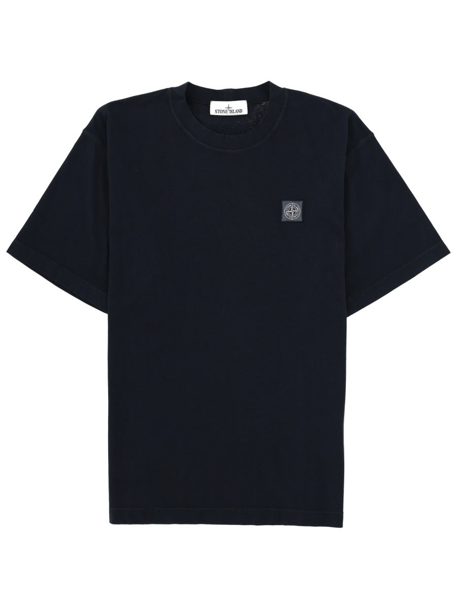 T-Shirt With Logo Patch Blue Cotton T-shirts
