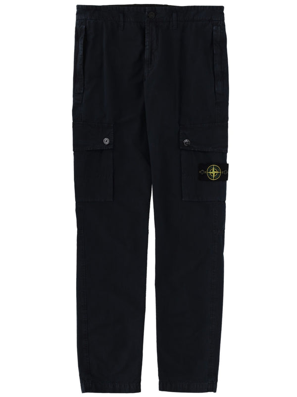 Cargo Pants With Logo Patch Blue Cotton Trousers