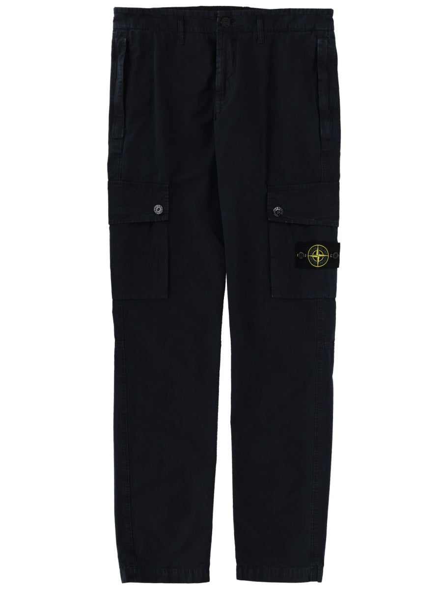 Cargo Pants With Logo Patch Blue Cotton Trousers