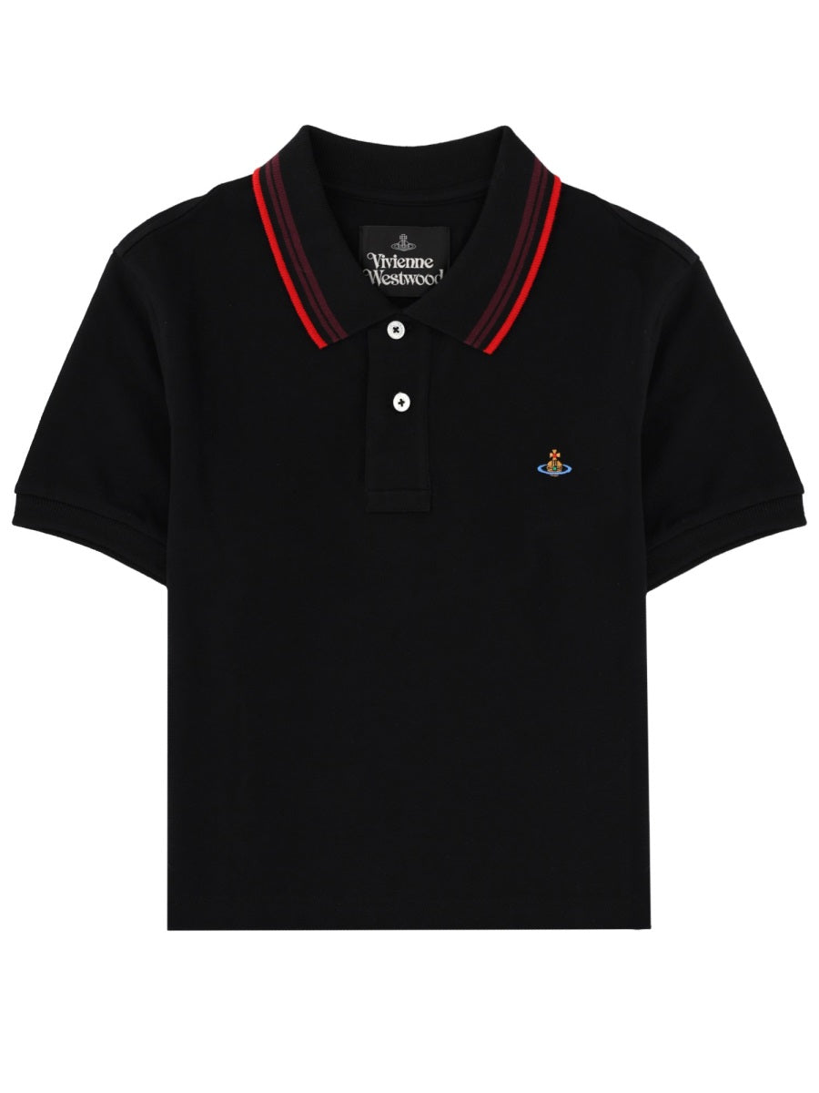Cropped Fit Polo With Logo Black Cotton Shirts