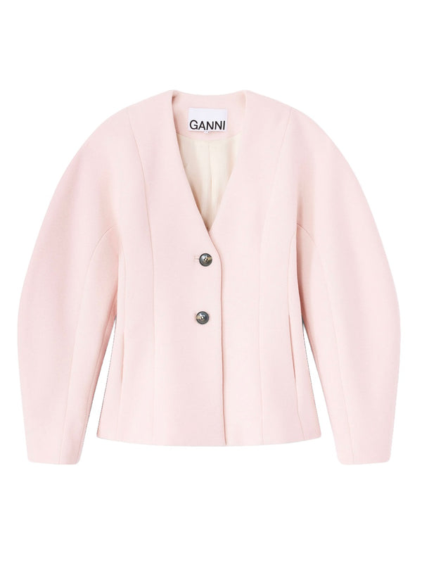 V-Neck Blazer Pink Wool Jacket