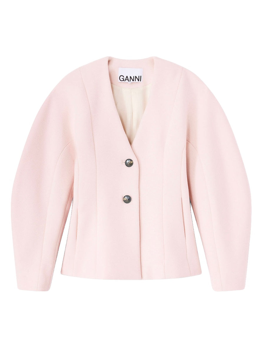 V-Neck Blazer Pink Wool Jacket