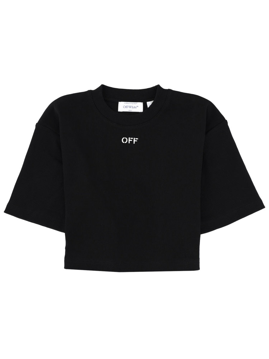 Cropped T-Shirt With Logo Black Cotton T-shirts