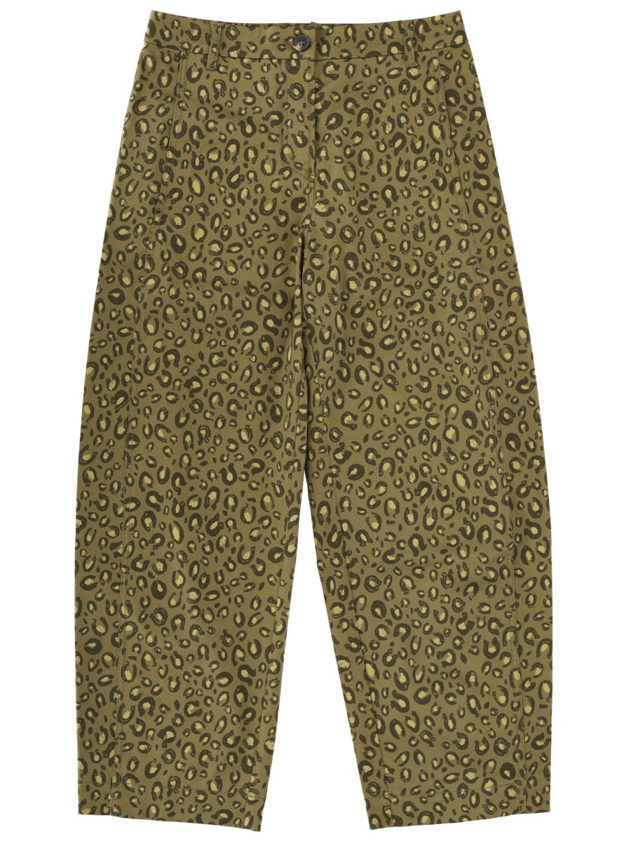 Pants With Animal Print Brown Cotton Elastane Trousers
