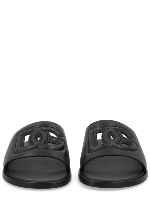 Leather Slide With Logo Black Sandal