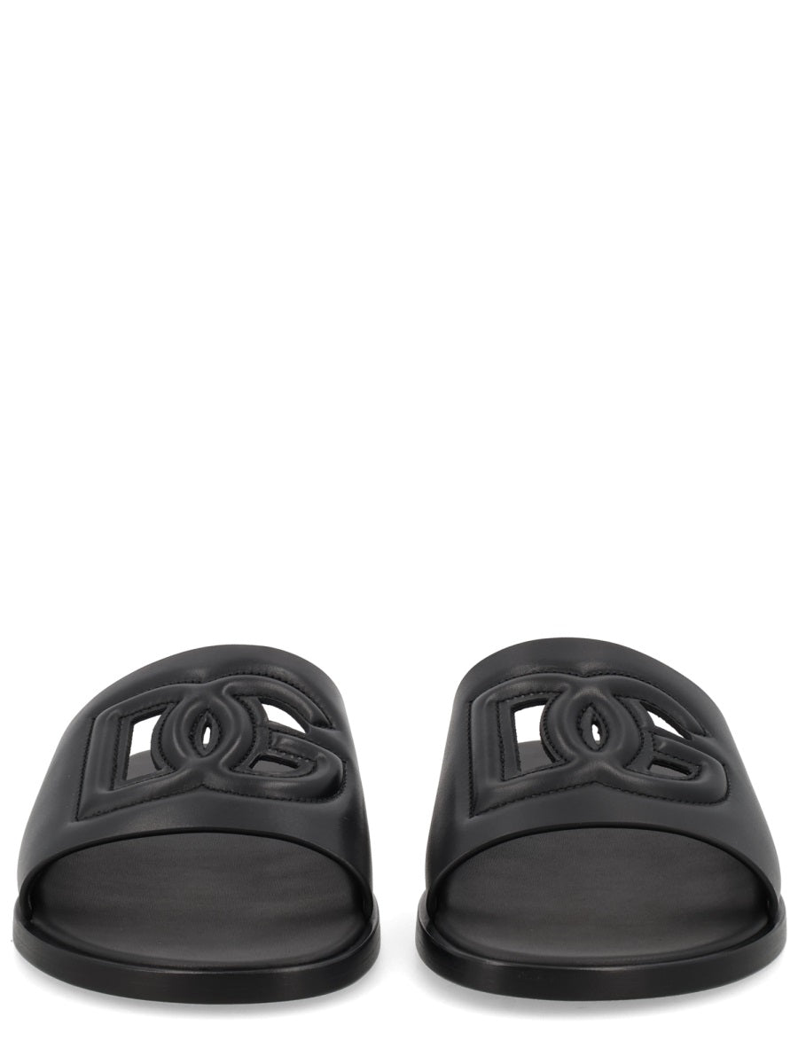 Leather Slide With Logo Black Sandal