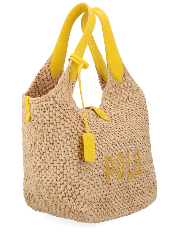 Polo Play Tote Bag Yellow Raffia Handbags