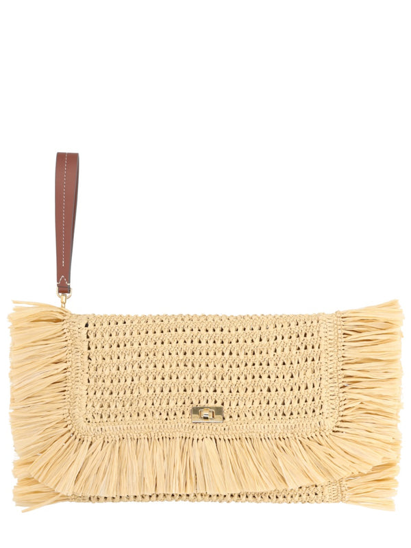 Oversize Raffia Clutch Bag Beige