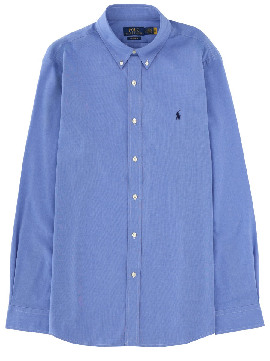 Shirt With Logo Blue Cotton Elastane