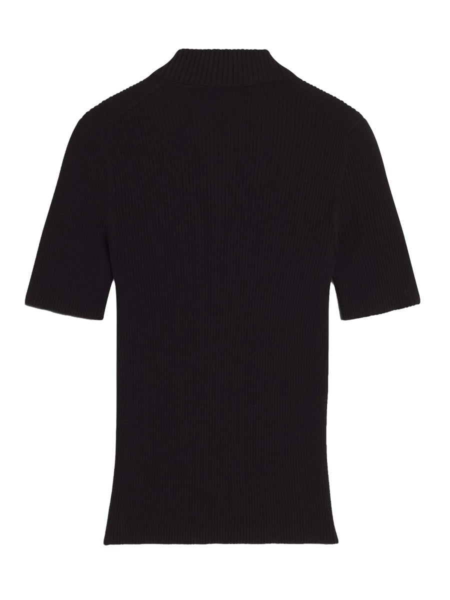 Logo Polo Black Extrafine Merino Wool Shirts