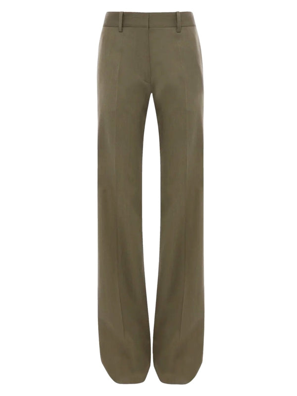 Green Straight Pants Wool Trousers