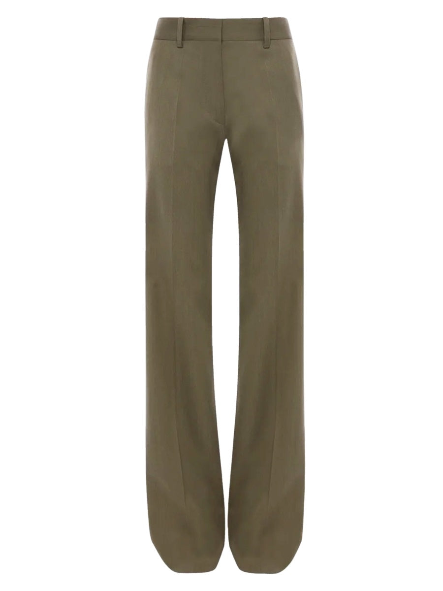 Green Straight Pants Wool Trousers