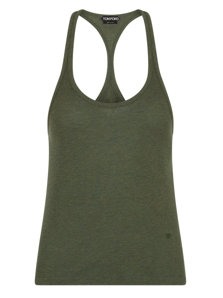 Logo Slim Fit Top Green Silk Tops