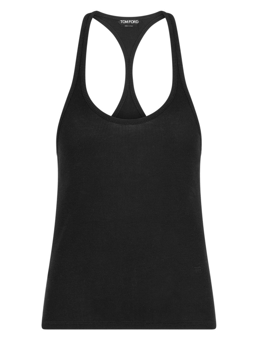 Slim Fit Logo Top Black Silk Tops