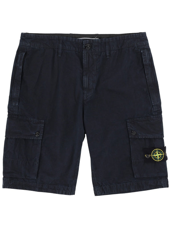 Cargo Shorts With Logo Patch Blue Cotton