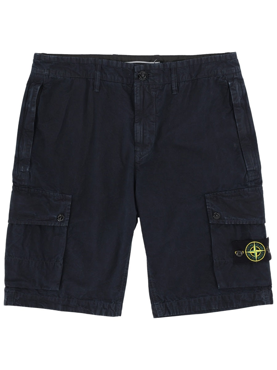 Cargo Shorts With Logo Patch Blue Cotton