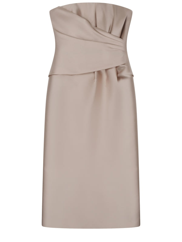Midi Dress With Drape Beige Polyester