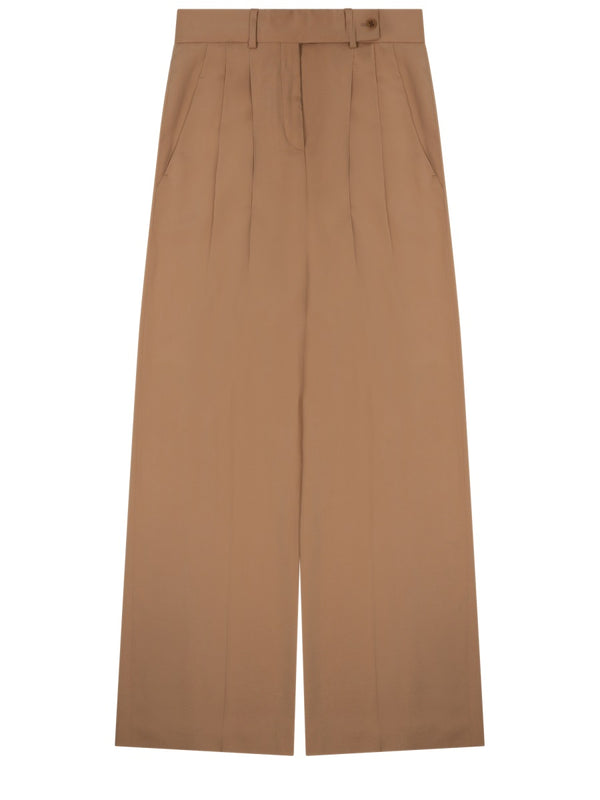 Wide Leg Tailored Pants Beige Acetate Trousers