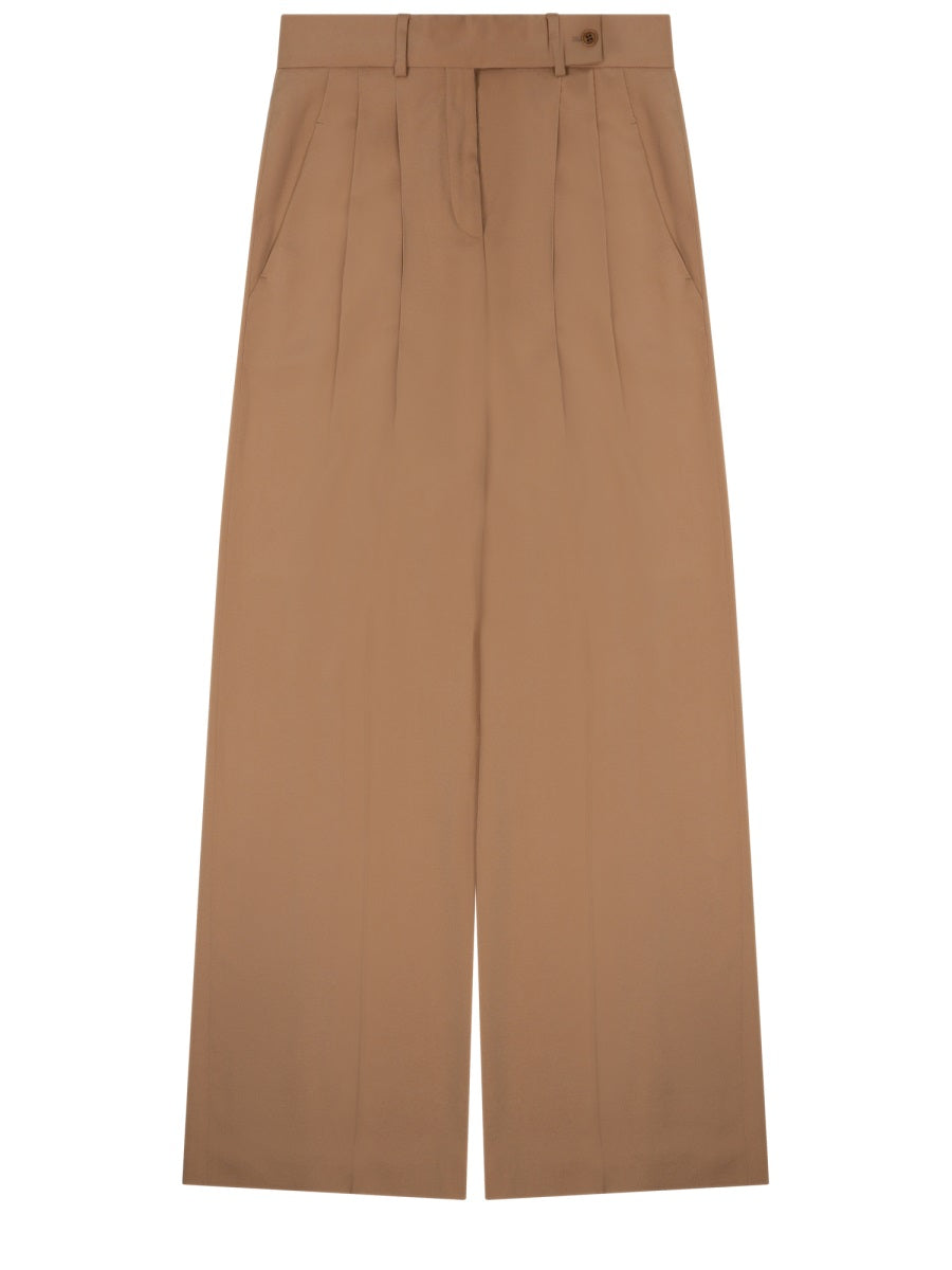 Wide Leg Tailored Pants Beige Acetate Trousers