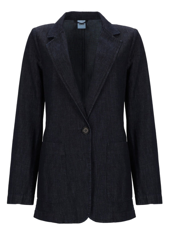 Single-Breasted Denim Jacket Cotton