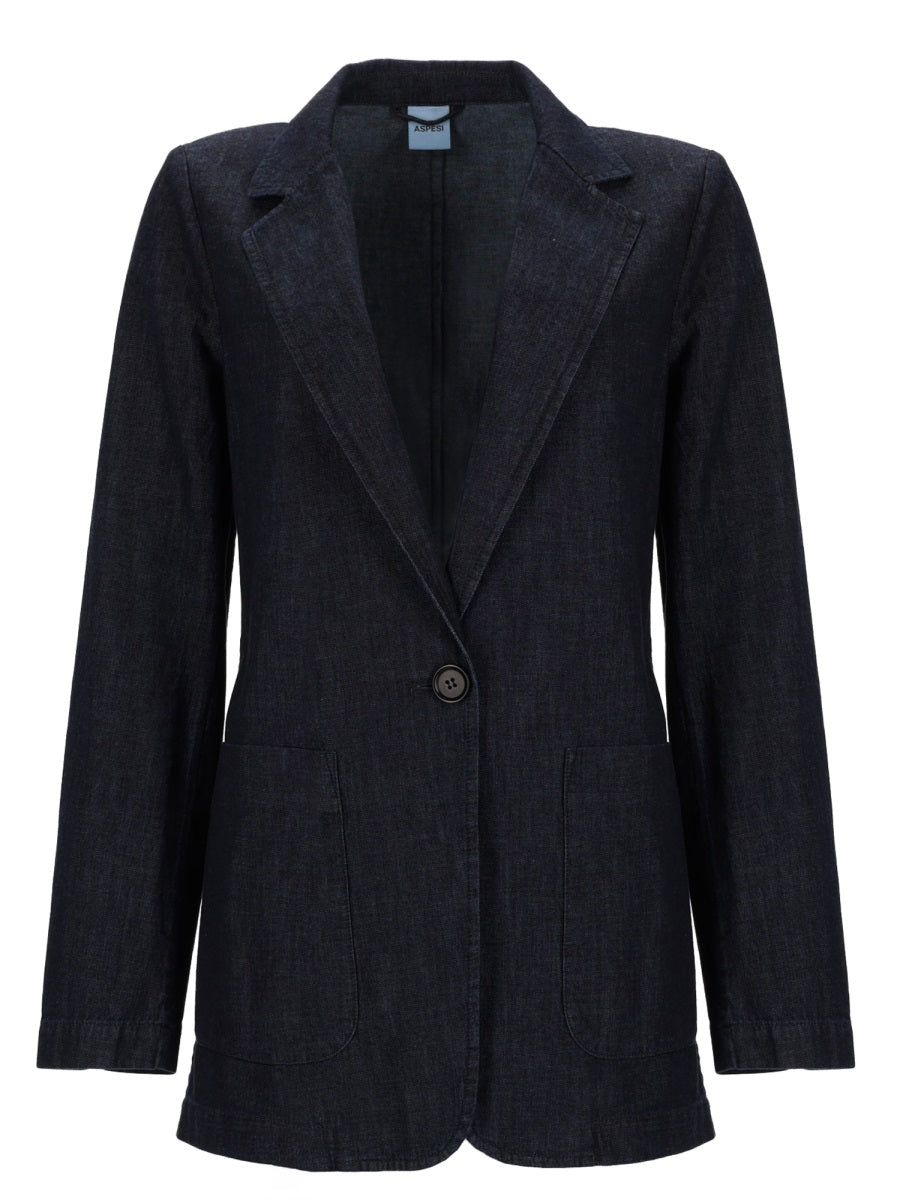 Single-Breasted Denim Jacket Cotton