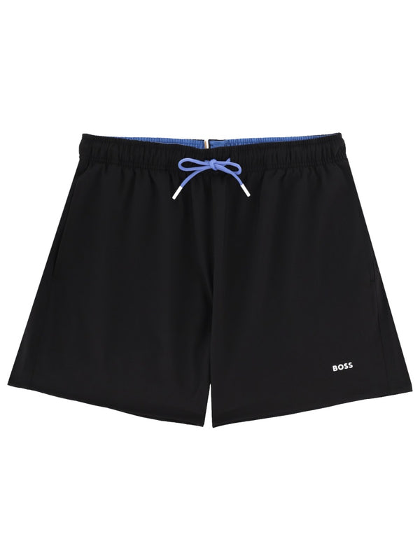 Swimsuit With Logo Black Recycled Polyester Swim Shorts