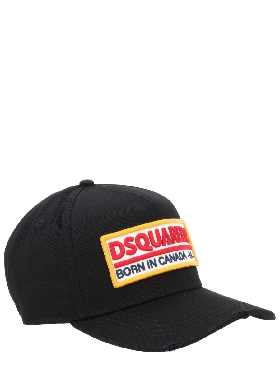 Baseball Hat With Logo Patch Black Cotton