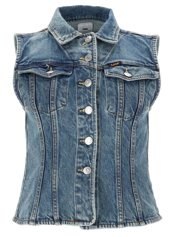 Gilet Blue Cotton Blend Waistcoats & Gilets