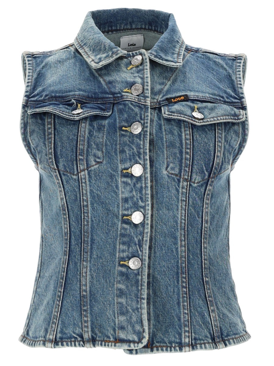 Gilet Blue Cotton Blend Waistcoats & Gilets