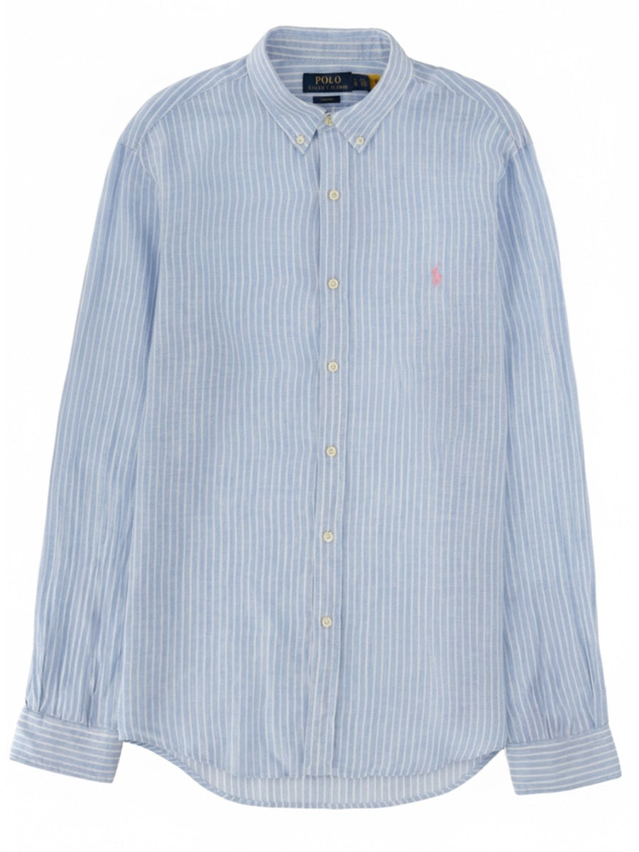 Shirt With Sophisticated Logo Baby Blue Linen