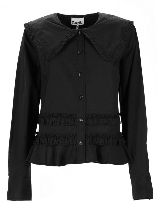 Ruffle Shirt Black Organic Cotton