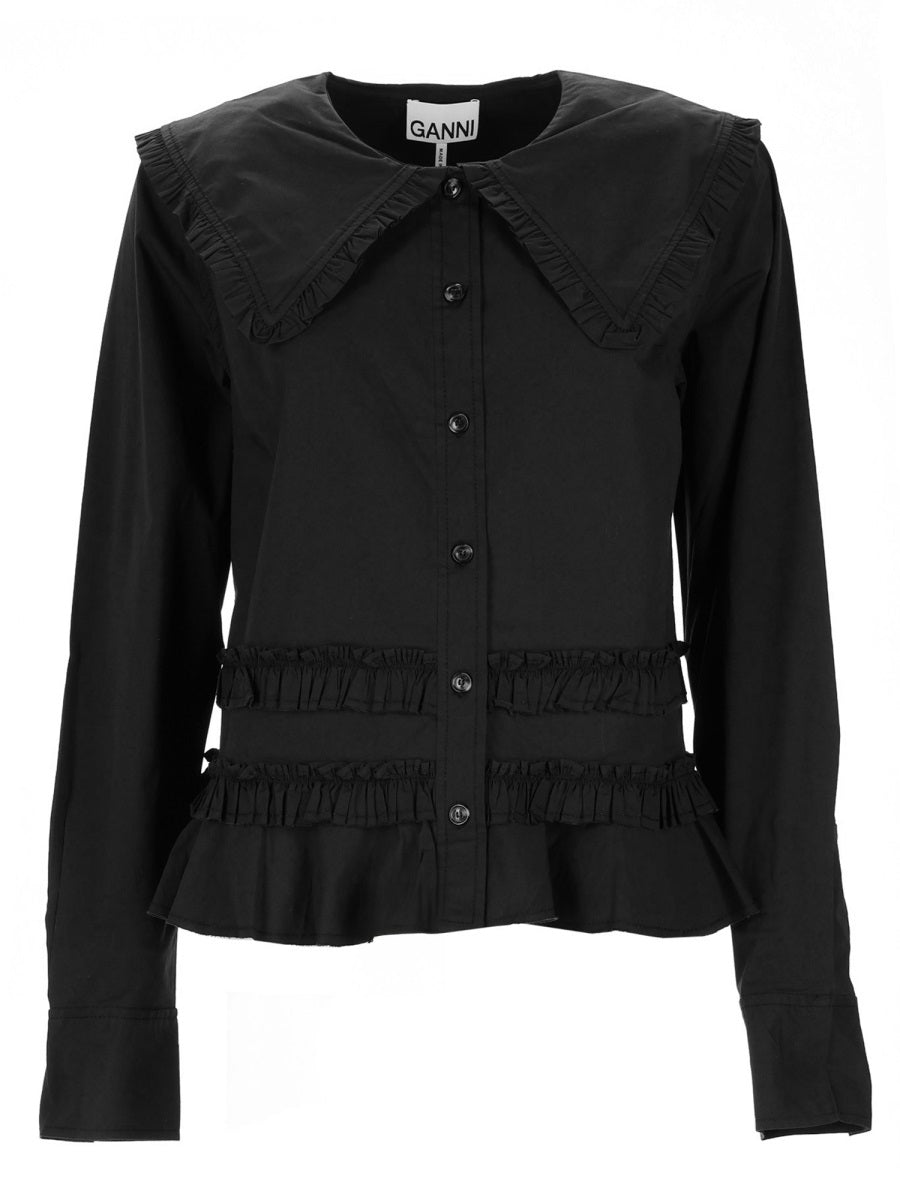 Ruffle Shirt Black Organic Cotton
