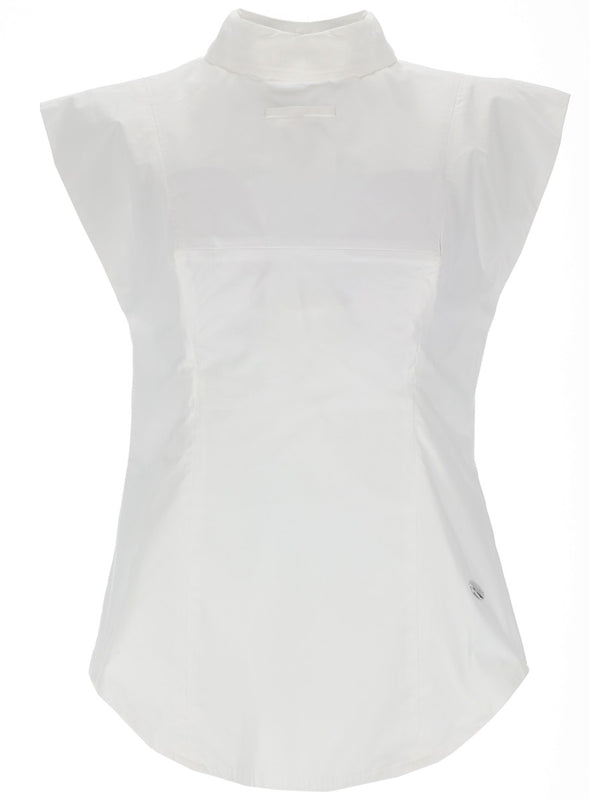 Sleeveless Inverted Shirt White Cotton