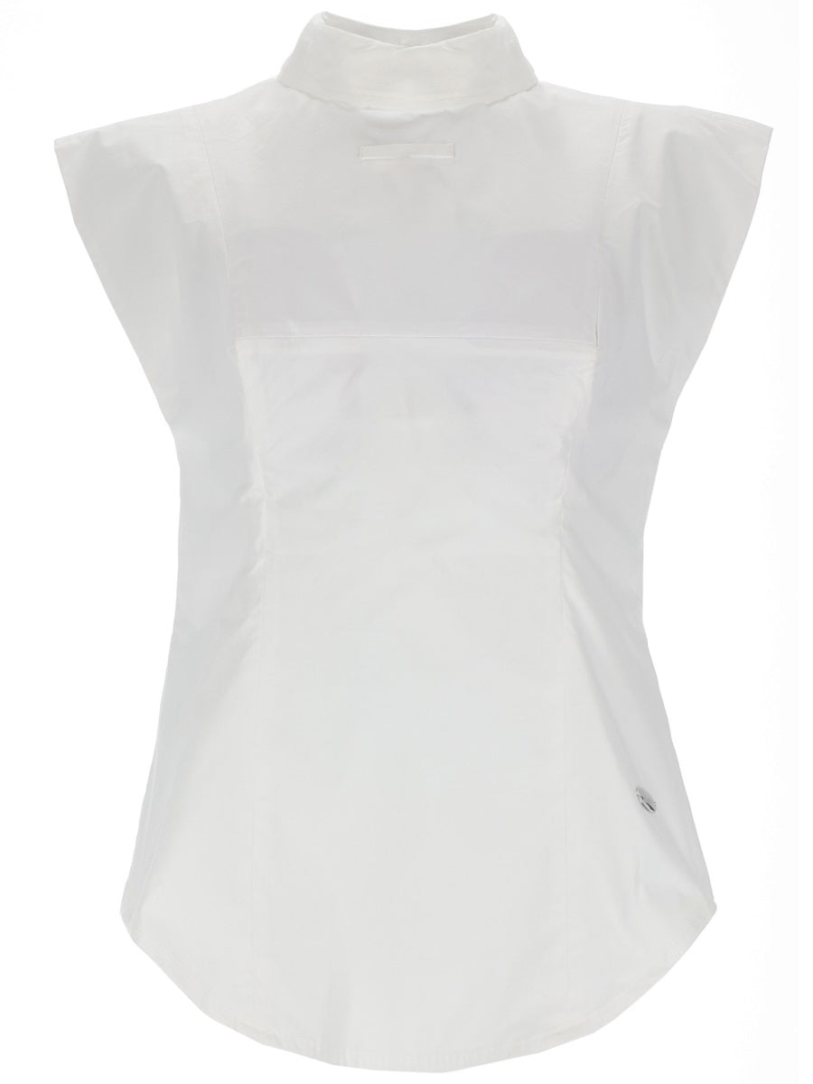 Sleeveless Inverted Shirt White Cotton