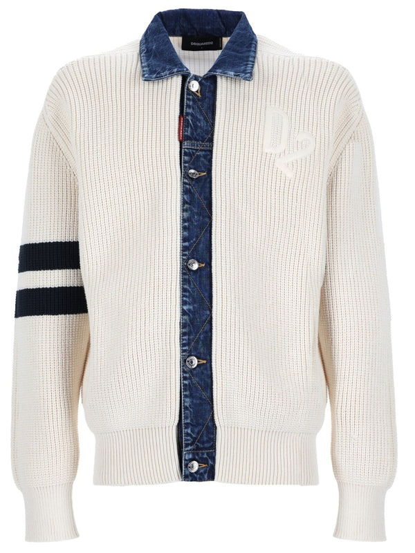Cardigan With Logo White Cotton Polyamide Jumpers