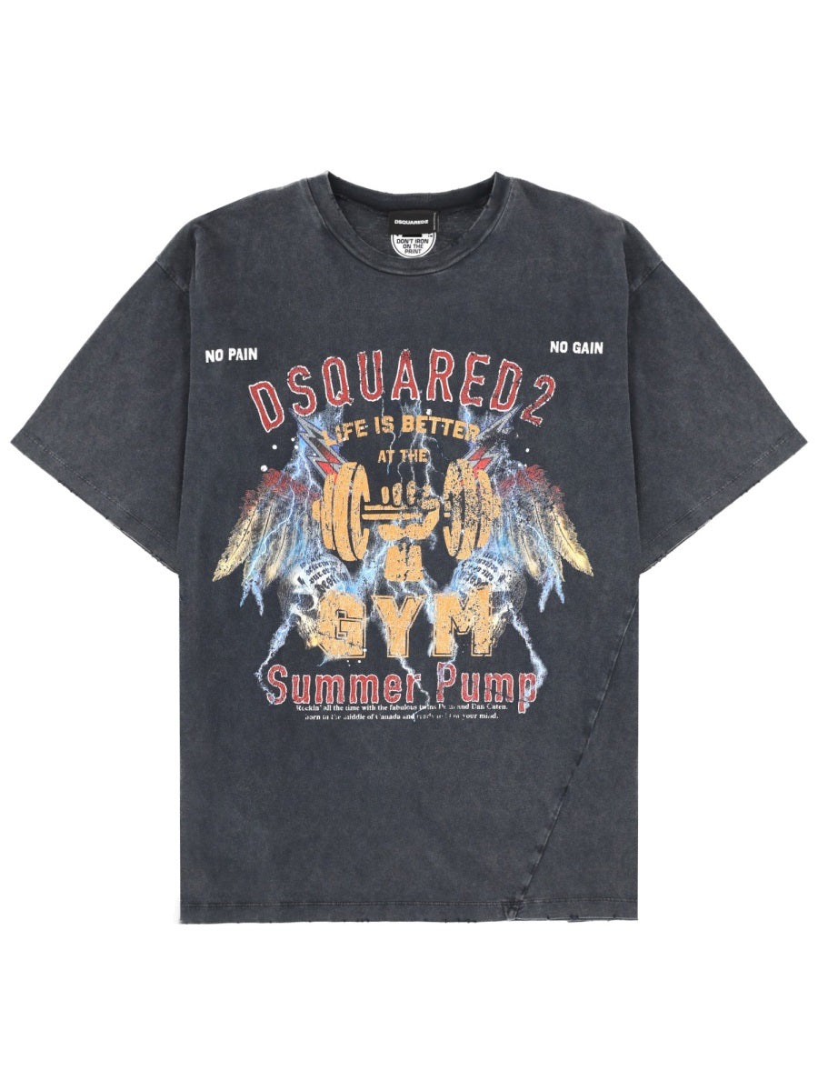 T-Shirt With Print Charcoal Cotton T-shirts