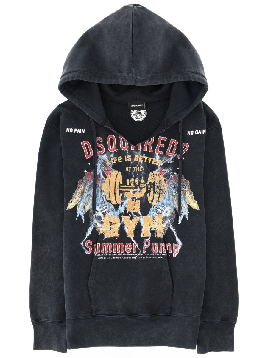 Sweatshirt With Print Charcoal Cotton Sweatshirts