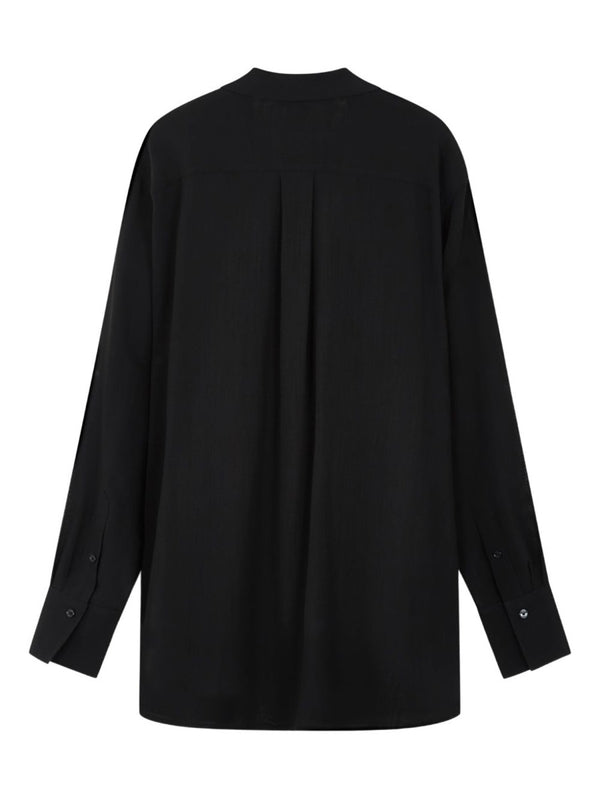 Blouse With Scarf Black Viscose Wool Shirt