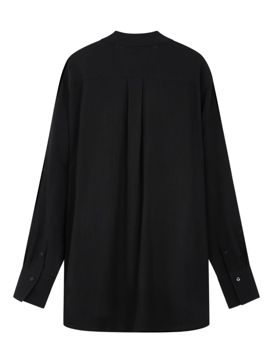 Blouse With Scarf Black Viscose Wool Shirt