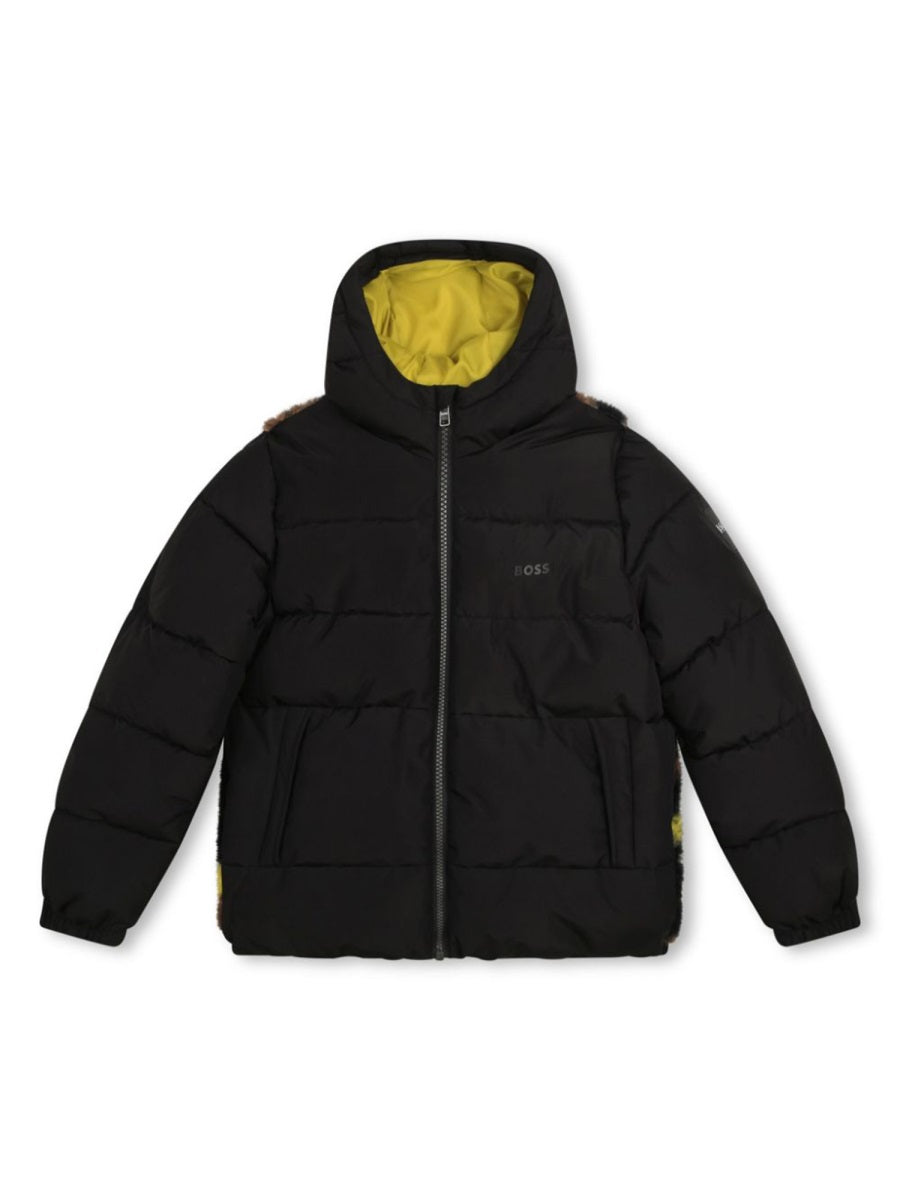 Down Jacket With Hood Black Polyester