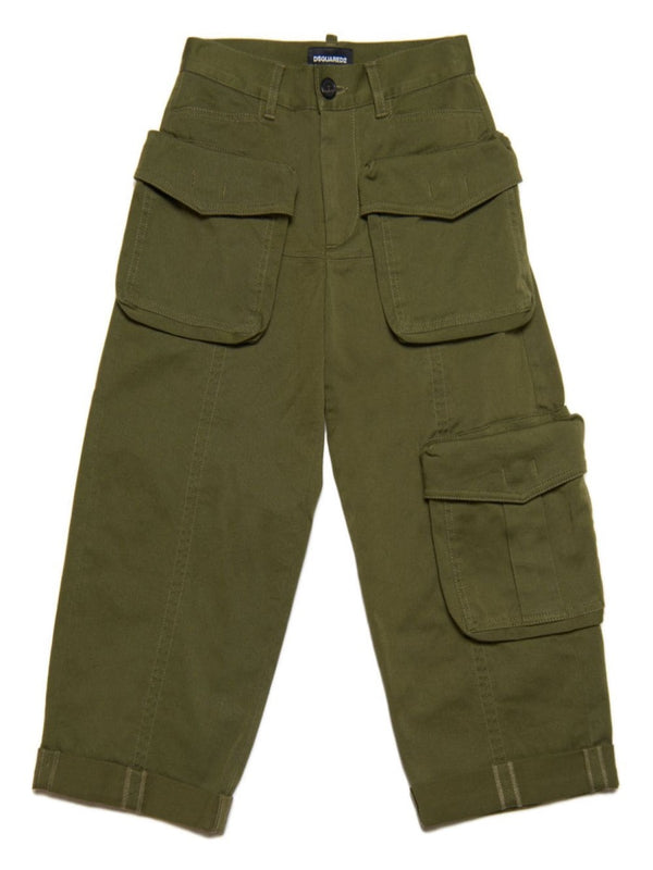 Cargo Pants Green Cotton Elastane Trousers