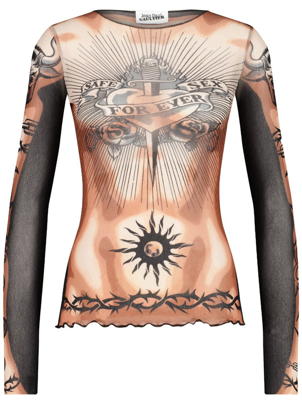 Safe Sex Tattoo Print Top Multicolour Polyamide Tops